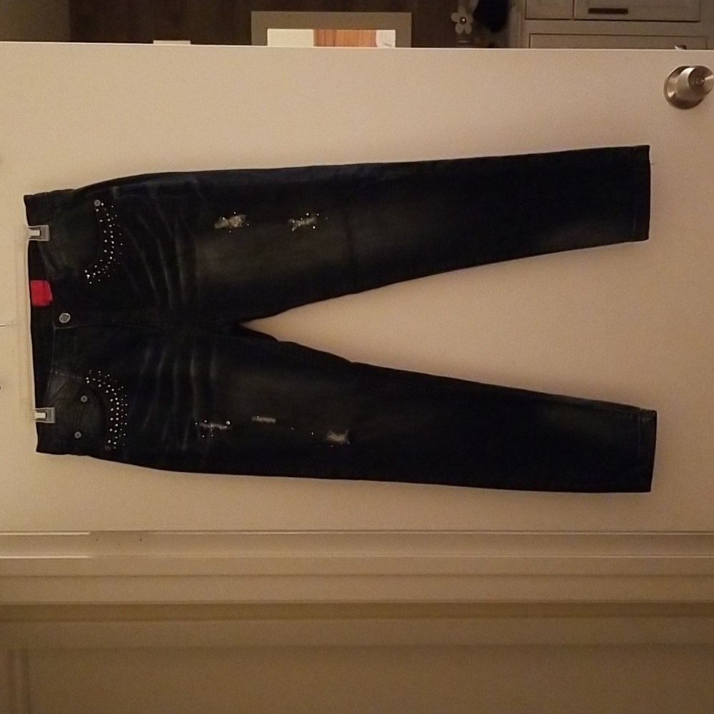 V Cristina embellished/distressed jeans, size 8